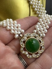 18 Inch Vintage Green Glass Genuine Pearl Necklace