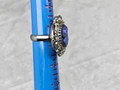 Woman’s Vintage Art Glass Cameo Ring Whiting & Davis Blue Iridescent Size 8.5