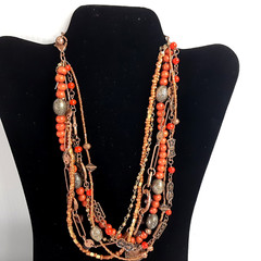 Vintage 20″ Unbranded 6 Strand Bead Necklace Metal Wood Beads Multi-color 1970’s