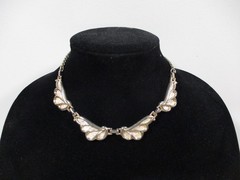 Vintage Barclay Brooch Necklace Jewelry Set Mother of Pearl Shell Wings Leaf