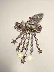 Vintage Kirks Folly Brooch Pin Jewelry Gold Star Dangle Crystal Fairy Angel Bag