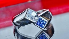 14k white gold sz 2.5 ring 0.32ct natural diamond treated sapphire vintage 4.55g