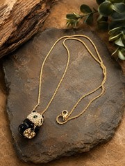 Vintage Panda Rhinestone Hinged Pendant Necklace Hidden Lucky Charm Gold Tone