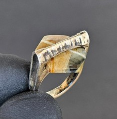 Vintage 925 Sterling Silver Brutalist Ring Raw Tiger Eye Modernist Statement