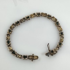 Vintage Sapphire Tennis Bracelet XO Sterling Silver 925 Gold Vermeil 6.5″ PAJ