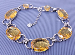 Vtg RJ Graziano Citrine Yellow Crystal Silver tone Couture Choker Necklace 20″