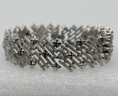 Vintage 1960s Trifari Bracelet Textured Silvertone Metal Links Components Signed