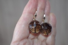 14K Gem Quality Micro Faceted Smokey Topaz Large Ball Earrings