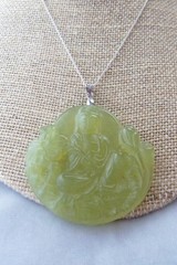 925 Sterling Silver Findings Hand Carved Jade Buddha Pendant Necklace