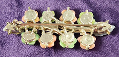 1940’s Brooch Pin Floral Pastel Pink Green Rhinestone Plastic Enamel Vintage