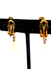 Vintage Gold Color & White Faux Pearl Dangle/Drop Clip on Earrings