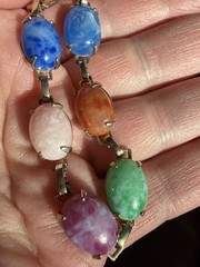 Vintage Link Bracelet Multicolor Stones Prong Set Open Back Small