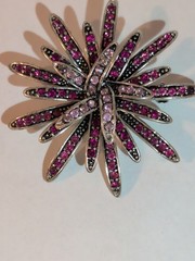 Brooch Red Pink Rhinestones Starburst Pattern