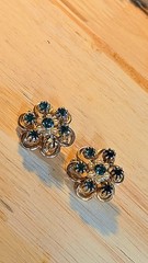 Vintage 1950s JMS Jemstones Green Brooch Pins Set Of 2 Gold Tone Floral