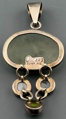 Vintage Prehnite Pendant 950 Silver MOP Mother of Pearl Green Pearl Drop Oscar’s