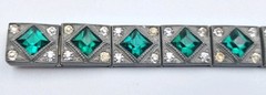 VTG ALLCO AL Lindroth 1920’s Art Deco Green & Clear Rhinestone Link Bracelet 7″