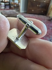 VTG SWANK Silver Tone Square Cufflinks Cut Out Openwork MCM Bullet Back Geometry