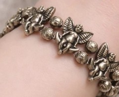 Vintage Cherub Cupid Angel Link Bracelet Bronze Tone Figural Romantic Gothic