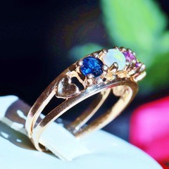 14k y/gold ring 0.80c treated multi gemstone mother’s sz 8.5 heart 4.30g N3009