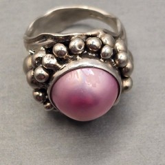 Vintage Masha Archer Sterling Silver Pink Mabe Pearl Ring Size 7 Brutalist