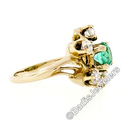 Vintage 14k Yellow Gold Round GIA RARE UNTREATED Emerald Solitaire Diamond Ring