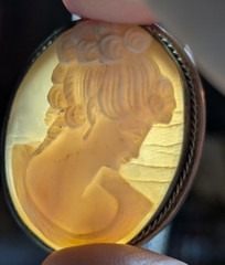 Vintage Shell Cameo Brooch Pendant Hand Carved Lady Portrait Gold Tone