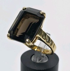 Vintage SETA Gold Plated Emerald Cut Smoky Quartz Statement Ring Size 7.75 (J2)