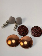 Vintage Maximalist Clip Earrings Chunky Abstract White Lucite Mixed Metal Tones