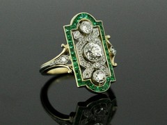 Art Deco 3CT Lab-Created Diamond Three-Stone Wedding 14K Yellow Gold Finish Ring