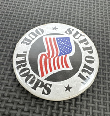 Support Our Troops Patriotic Pinback Button With American Flag Design Vintage