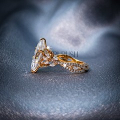 Vintage Marquise Moissanite Engagement Ring 14K Yellow Gold Plated 925 Silver