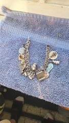VINTAGE LOADED CHARM BRACELET, MANY SILVER CHARMS, FREE SHIPPING