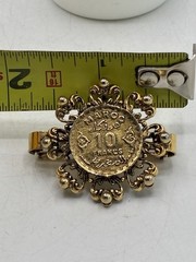 Moroccan 10 Francs Coin Scarf Clip Gold Tone Filigree Vintage Morocco