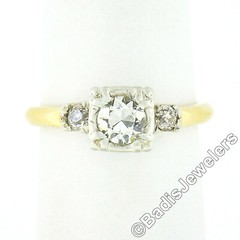 Vintage 14k Two Tone Gold 0.68ctw Old European Diamond Solitaire Engagement Ring