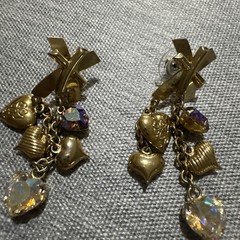 Fancy Aurora Borealis and Gold tone Heart Drop Dangle Earrings