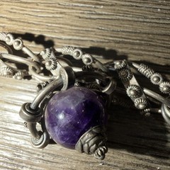 Vintage Etruscan Revival 800 Silver Fob Charm Bracelet Art Glass Stones 8″ Long