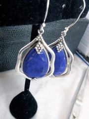 VINTAGE STERLING SILVER DROP DANGLE FACETED LAPIS LAZULI EARRINGS 2″