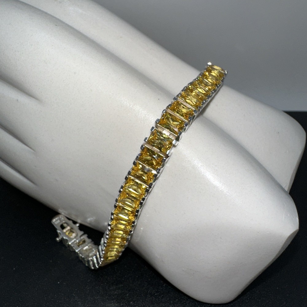 Vintage Ross Simons Silver 925 Canary Yellow Baguette Cut CZ Bracelet 7.5″ long