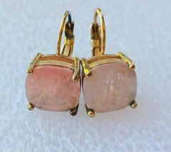 Vintage Natural Pink Quartz Goldtone Dangle Leverback Earrings