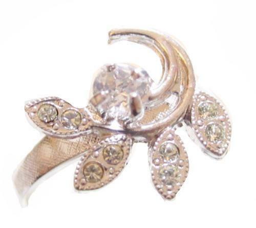 Vintage 14K GE ESPO White Gold Plated Spray FLOWER Clear Stone Silver CZ Ring