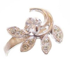 Vintage 14K GE ESPO White Gold Plated Spray FLOWER Clear Stone Silver CZ Ring
