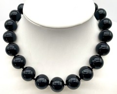 Vtg MONET Large 17 mm Chunky Black Bead Adj Choker 16″ Weighs 2.6 OZ