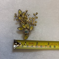 Vintage MCM Retro Large Flower Spray Brooch w Rhinestones and Glass Navettes