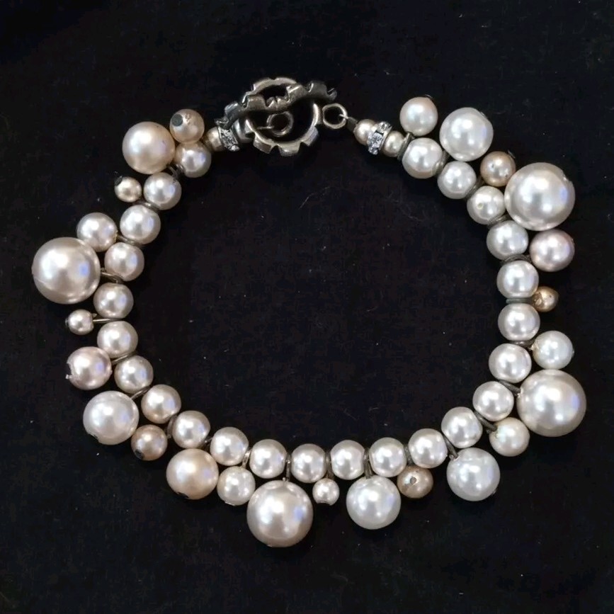 Vintage Cluster Pearl & Diamond Bracelet, Costume Jewelry