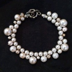 Vintage Cluster Pearl & Diamond Bracelet, Costume Jewelry