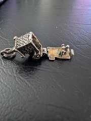 Vintage 3D Church Bride Groom Inside Charm it opens Wedding Sterling Mechanical