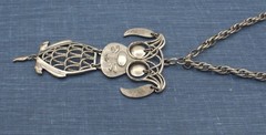 1960s Puppy Dog Articulated Moving Ears Eyes Tail Silver Tone Pendant Necklace