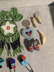 11 Pcs Vintage Native American Southwestern Lot. Blanket Pins! Beadwork Necklace