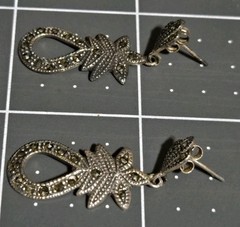 Vtg 925 Sterling Silver & Marcasite Dangling Earrings, Posts, Decorative. 4.5g