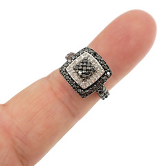 14k Solid White Gold Natural White and Black Diamond Square Ring Size 7